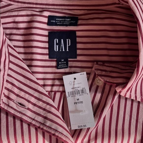GAP Pink and Maroon Striped Cropped Button-Up Shirt - Picture 4 of 5